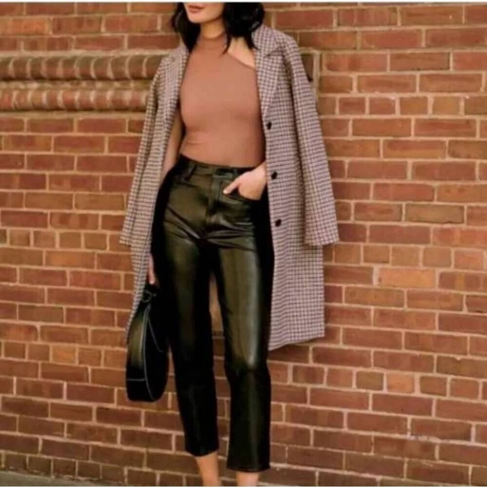 Abercrombie Fitch Black Faux Leather High Rise Straight Ankle Pants Size 4 27